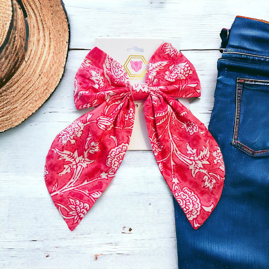 Cora Floral Butterfly Tail Bow | Pink